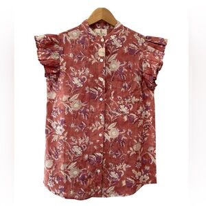 NWT Perry Walker Collective Celia Dusty Rose Ruffle-Sleeve Button-Up Blouse S